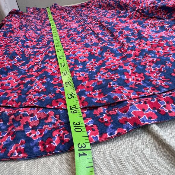 Talbots Woman 3X Floral Smocked Blouse Ruffle Cuff Cotton Blend Red Blue Pink - Picture 8 of 9